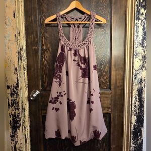 'Kimchi Blue' Purple Floral Midi Bubble Dress Sz L
